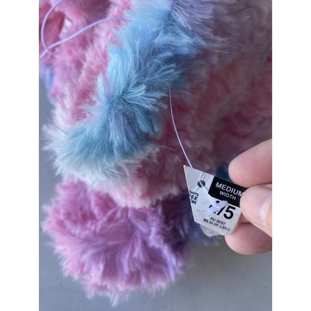 Tie Dye Faux Fur Slipper Booties Pink Purple Blue Big Kids Youth Size 4/5